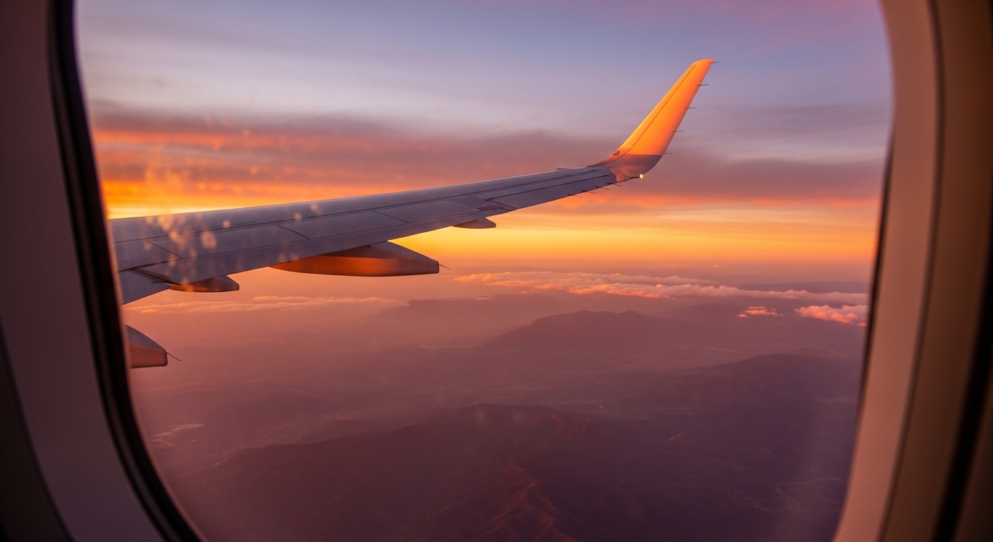 건조한 기내 환경에서 보호용 안경을 착용하고 인공눈물을 점안하며 라식 수술 후 눈을 안전하게 관리하는 승객