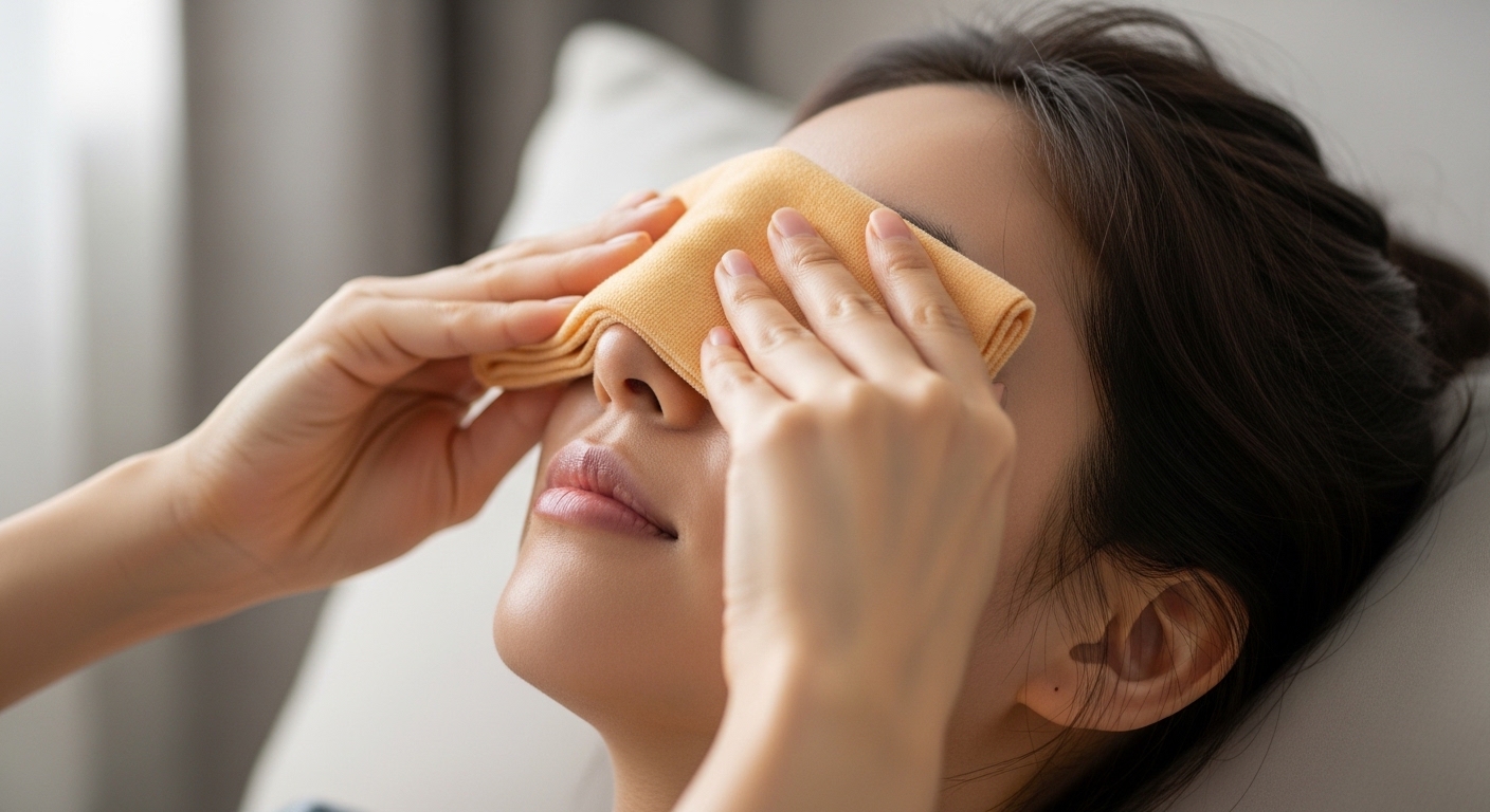 눈물층을 안정시키고 피로를 풀어주는 올바른 눈 온찜질 방법 예시