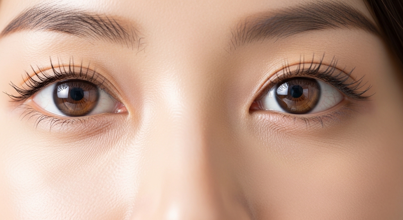 화장대 앞에서 컬러렌즈와 투명렌즈를 고민하는 모습