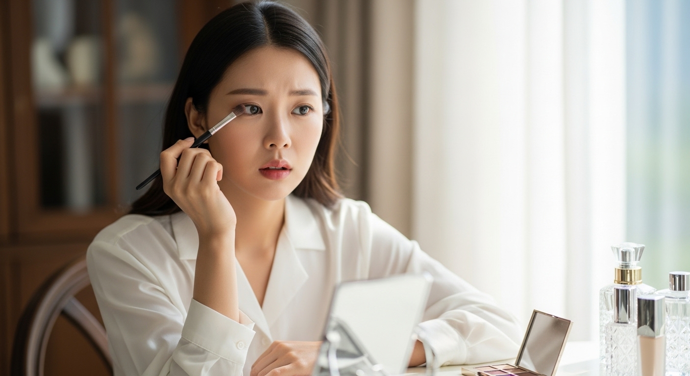 눈 화장 도구(마스카라, 뷰러)가 눈에 미치는 자극을 설명하는 이미지