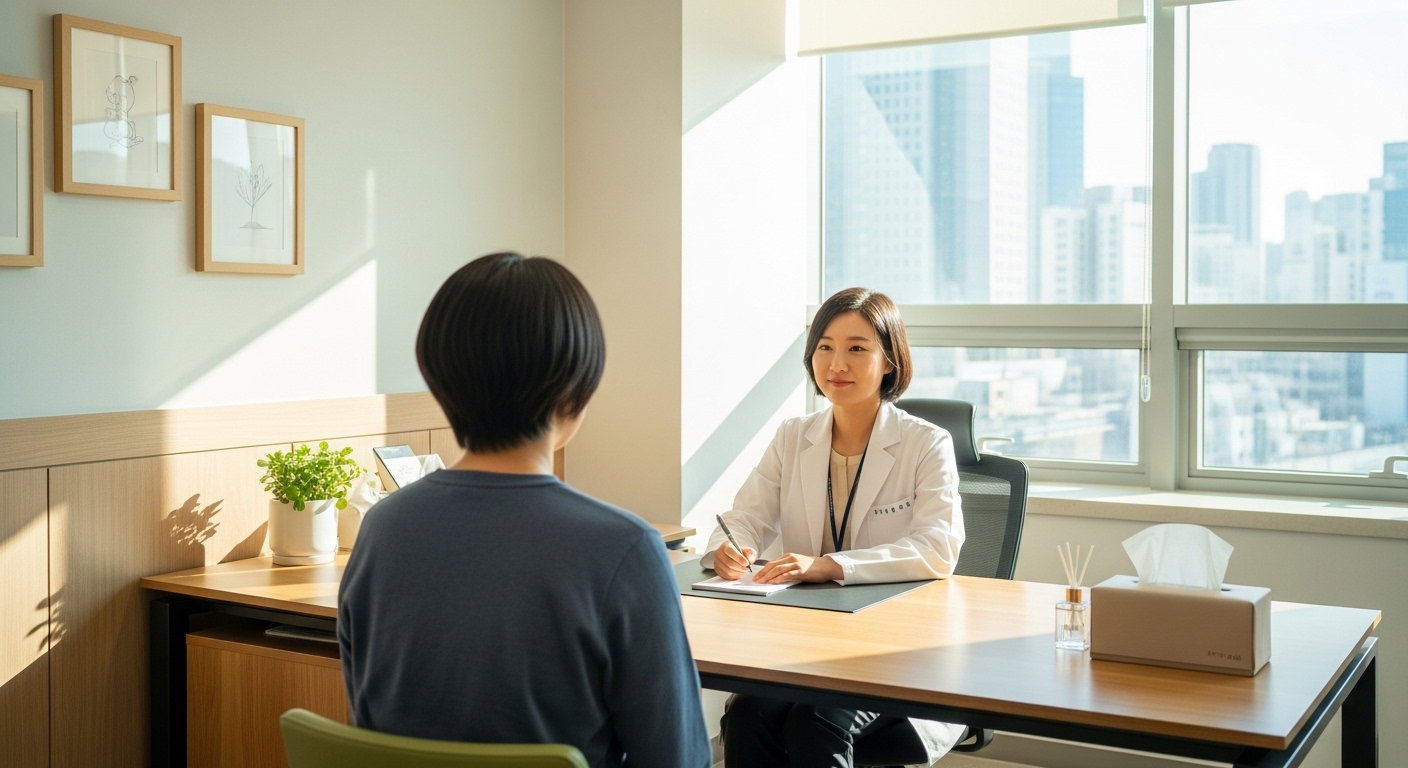 BGN밝은눈안과 잠실롯데타워점에서 스마일라식 상담을 진행 중인 모습