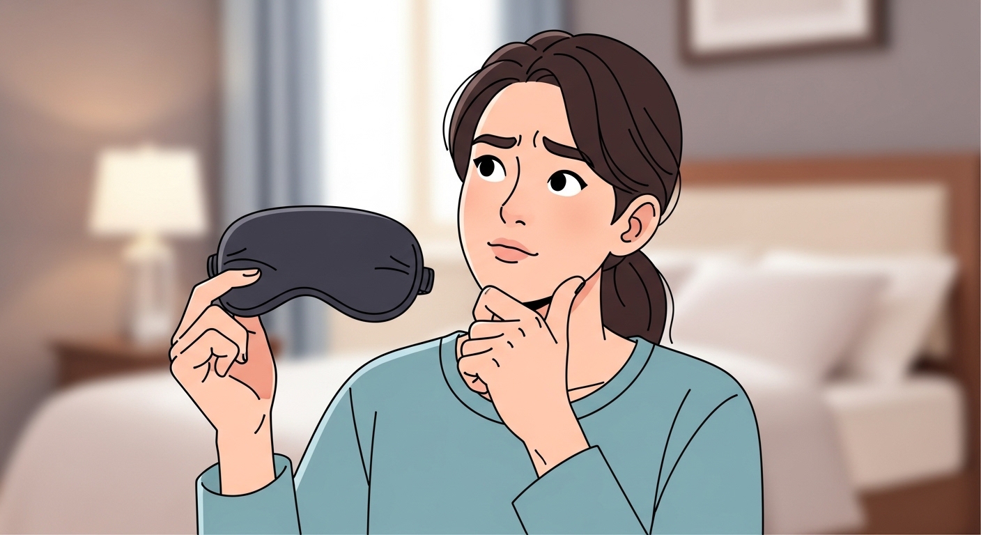 시력교정 수술 후 자는 동안 무의식적으로 눈을 비비는 습관을 방지하기 위한 안대 착용 고민 이미지