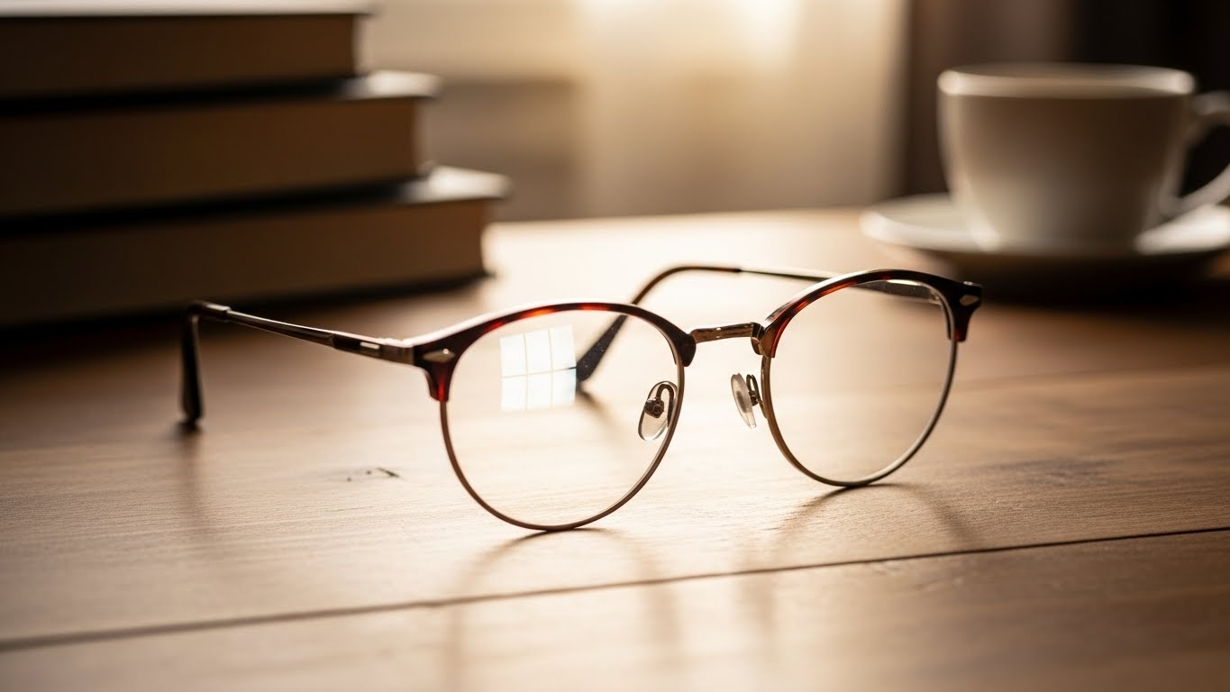 안경 렌즈의 도수로 인해 눈이 작아 보이는 굴절 현상을 설명하는 이미지