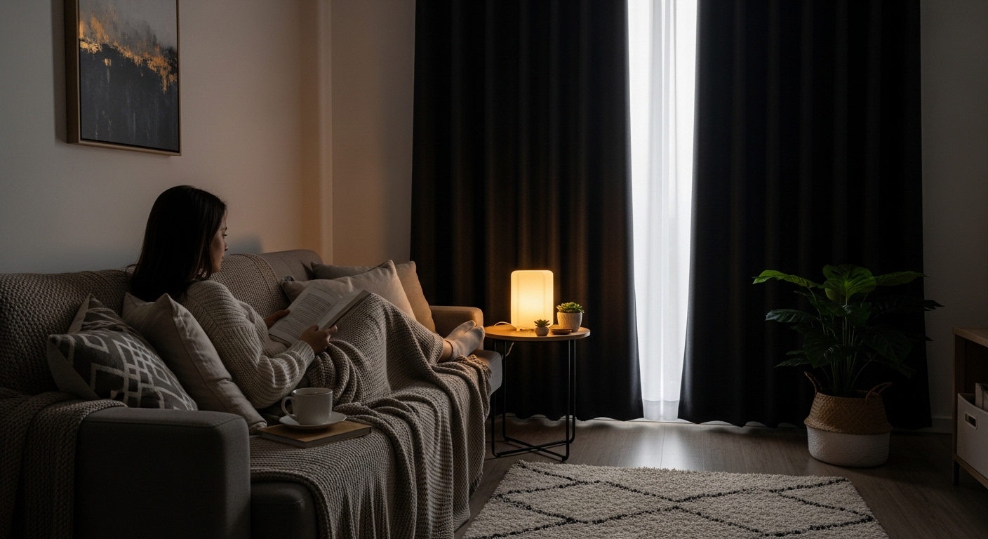 라섹 수술 직후 회복실에서 눈부심을 느끼며 눈을 감고 휴식을 취하는 고객의 모습