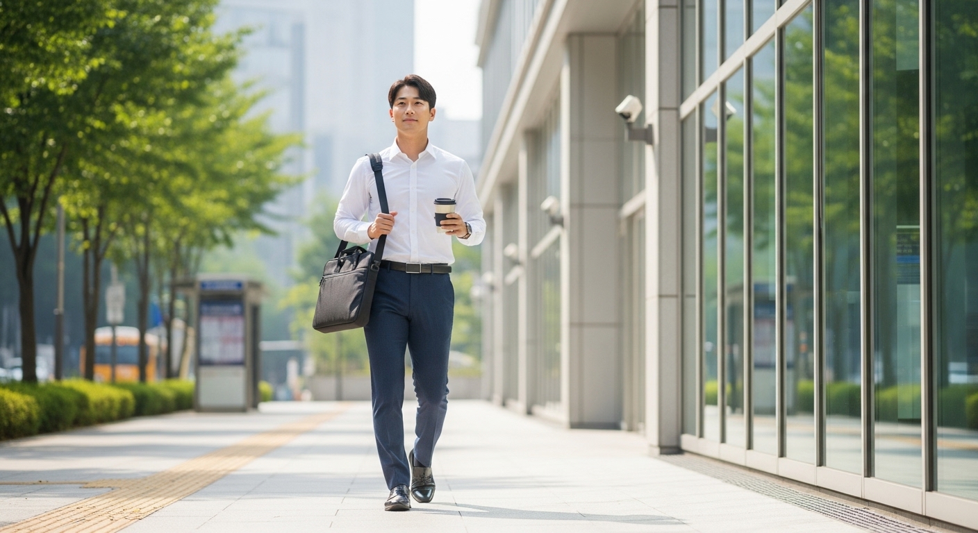 스마일라식 수술 후 안경과 렌즈의 불편함 없이 편안하게 일상에 복귀한 직장인의 모습