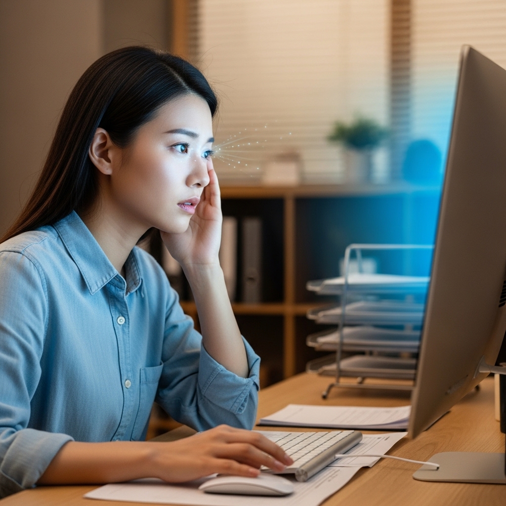 모니터를 보며 눈의 피로와 건조함을 느껴