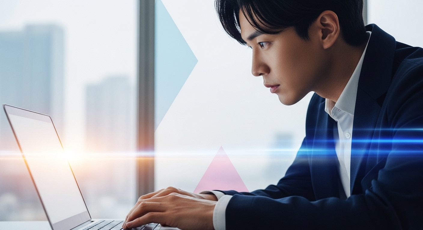 다음날 바로 출근이 가능한 스마일라식의 빠른 회복력을 상징하는 직장인 이미지